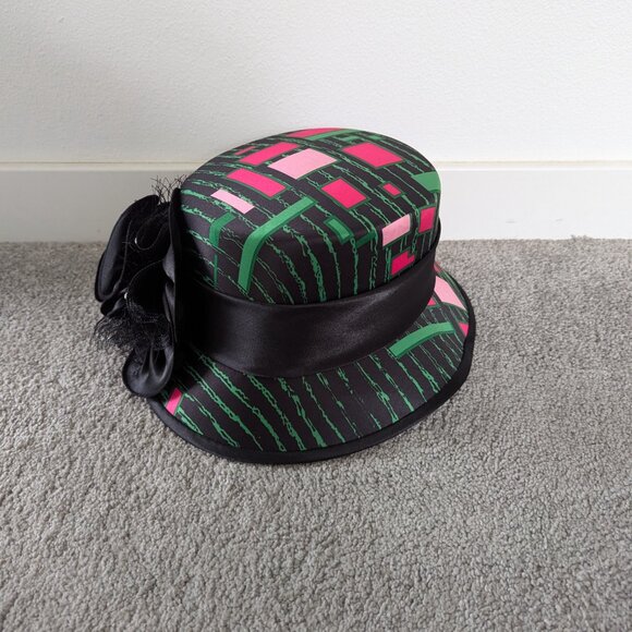 Giovanna Signature Green, Pink & Black with Large Studded Floral Church Hat main image 6